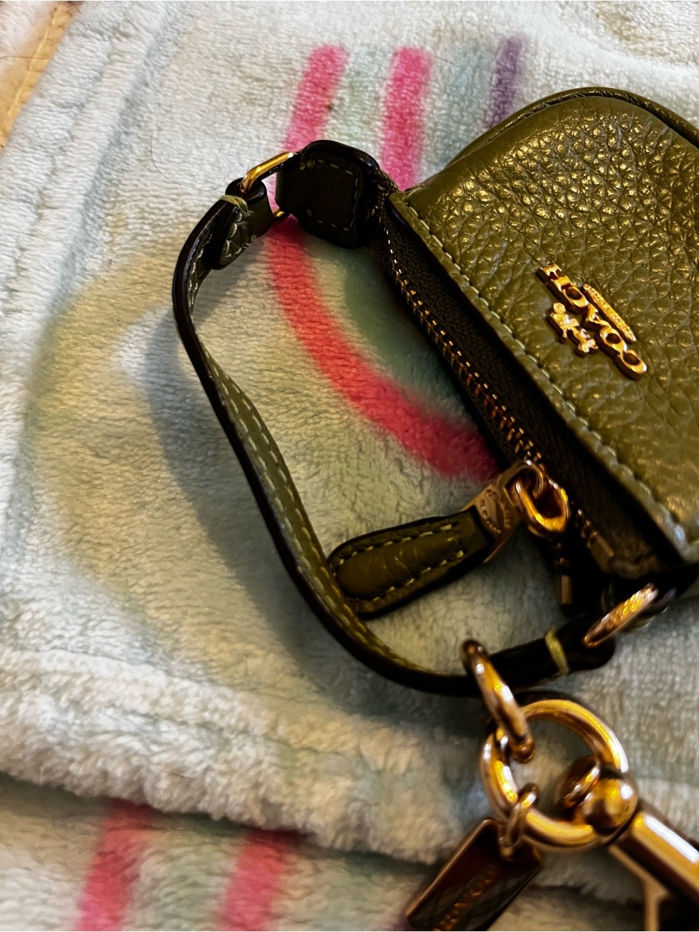 Coach Olive Pebbled Leather Green Bag Charm Vintage - Picture 4 of 15